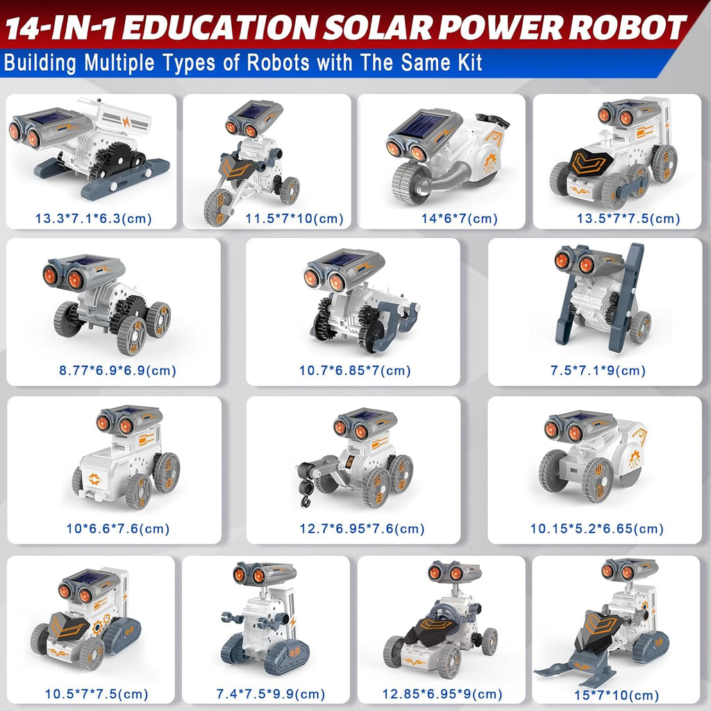 14-in-1 Education Solar Power Robot, Erector Kit STEM Gift Toys for Boys Age 8-12, DIY Educational Science Building Toy, Solar or Battery Powered Robotic Set for Children Birthday with 191Pcs