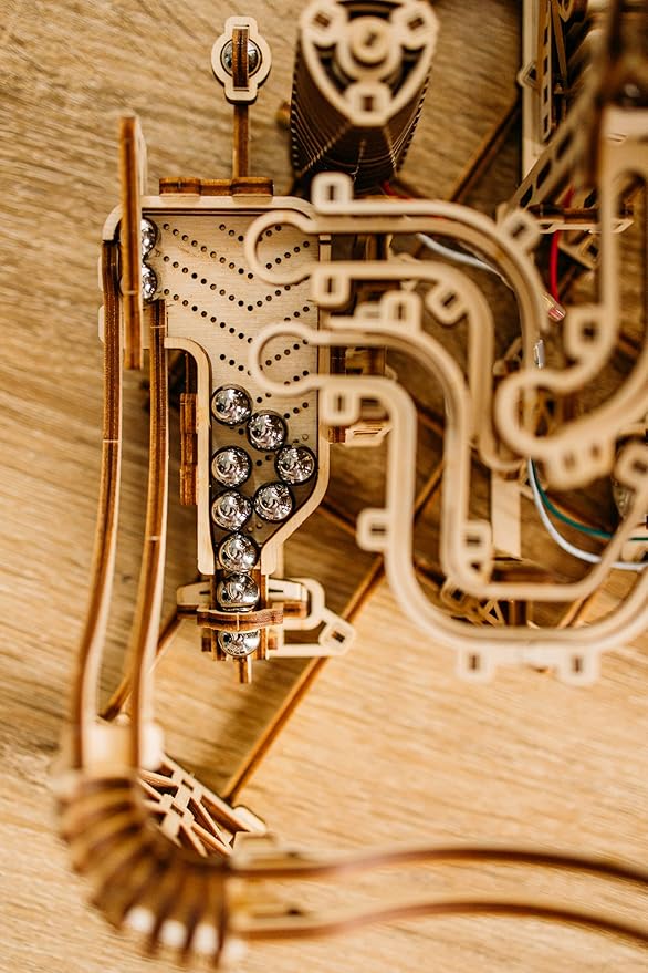 Wood Trick Wooden Marble Run Spiral Electric Motorized - Wooden 3D Puzzles for Adults and Kids to Build - 13x13 - Roller Coaster Mechanical Wooden Model Kits for Adults and Teens to Build