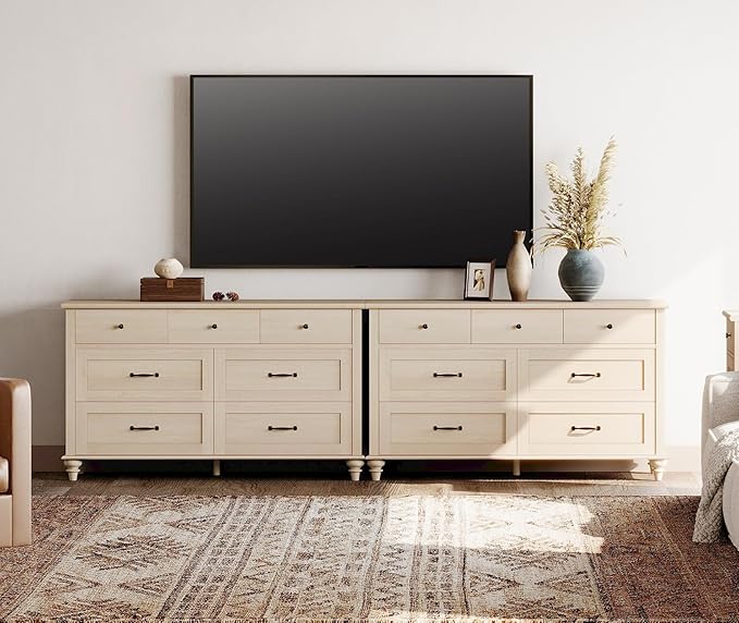 WAMPAT 2-in-1 Baby Dresser for Bedroom, Elegant Kids Dresser Wooden Dresser for Kids Room, 7 Drawer Dresser Set Organizer for Children's Bedroom, Nursery Furniture, Beige