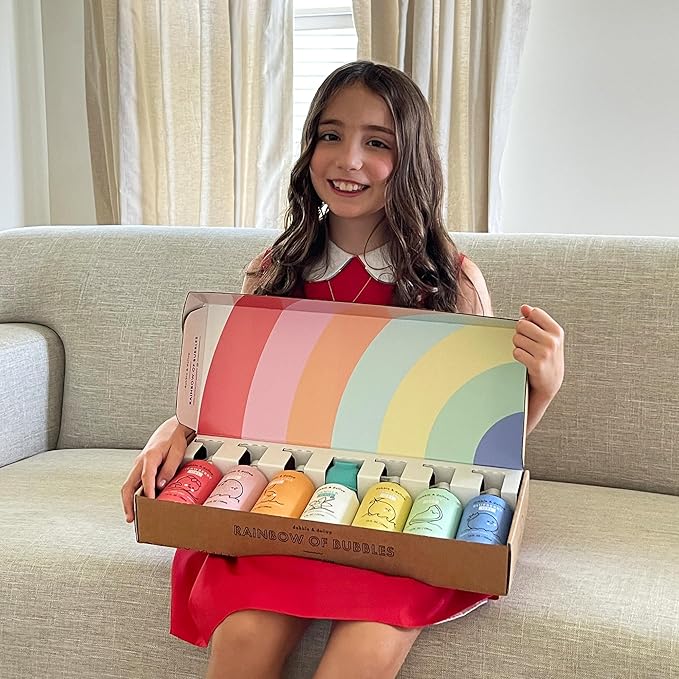 Dabble & Dollop Rainbow of Bubbles – Natural 4-in-1 Bath Set for Kids, Includes Bubble Bath, Body Wash, Shampoo, No Parabens/Sulfates, Vegan, Gluten-Free, Tear-Free (7-Pack)