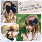 DEEKA 4 PCS Navy Blue Cotton Linen Hair Bows 3 Styles 5" & 4" Handmade Hair Bow set for Toddler Girls Alligator Hair Clips Knot Bows Hair Accessories for Little School Girls (Navy Blue)