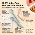 KeaBabies Silicone Baby Spoons, Self Feeding 6-12 months - 3-Pack Baby Weaning Eating Utensils, Toddler First Food Training Spoon, Infant, Kids Feeding Supplies Essential Set, Dishwasher-safe (Mellow)