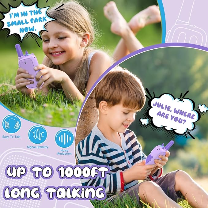 Purple Walkie Talkies with Silicone Cover, Toys for 3-4 Year Old Girls Boys, Kids Walkie Talkies 1000FT Range 2 Way RadioToy Christmas Birthday Gifts for 6-10 Year Old Girls Boys