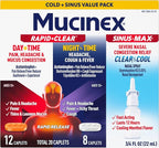 Mucinex Rapid+Clear Maximum Strength Day & Night Cold and Flu Medicine for Adults (20 caplets) + Sinus Pressure Relief Nasal Spray (0.75 oz), Over-The-Counter Medication Combo Pack for Symptom Relief