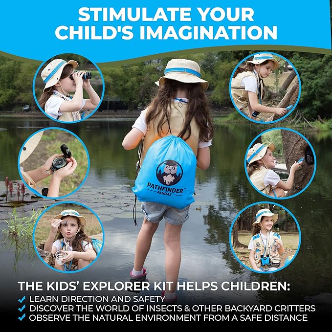 Kids Explorer Kit with Safari Vest & Hat for 3-12 Year Old Boys & Girls - Safari Costume & Dress Up as Zoo Keeper, Paleontologist - Giftable Outdoor Adventure Kit for Kids + Adventure Book