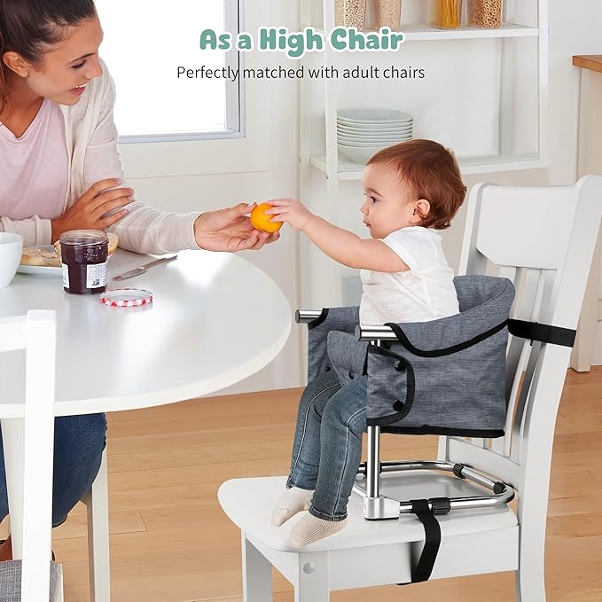 Booster Seat for Dining Table: Portable Toddler Booster Chair with Safety Buckle and Height Adjustable, Foldable Baby Feeding Chair, Kids High Chair Booster Seat for Kitchen Home Travel - Yellow