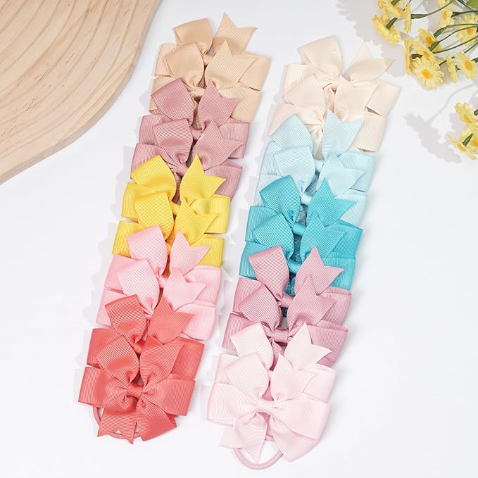 40pcs baby hair ties with Bows Elastic Ponytail Holders Small Hair Accessories for Kids Toddlers Infants. (Mixed color 4)