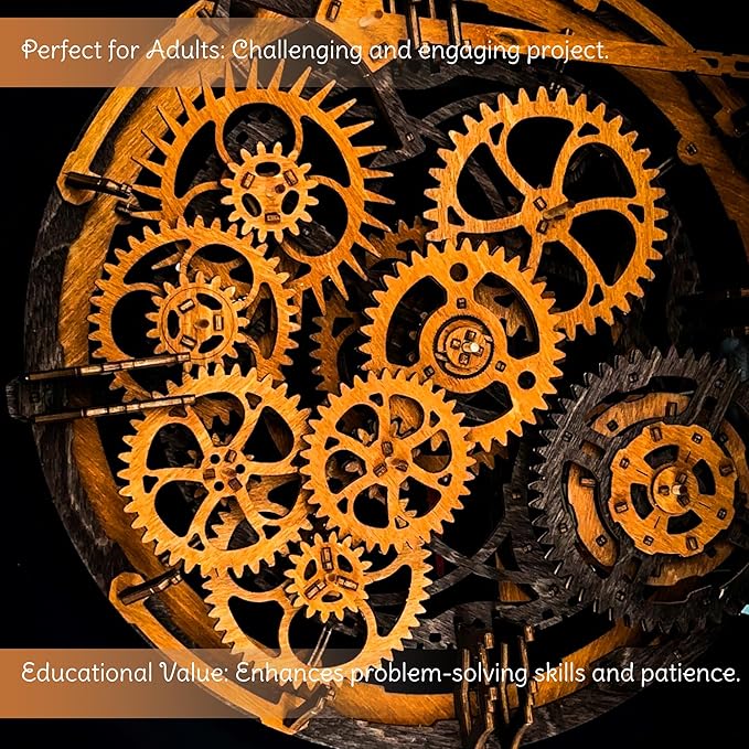 WOODEN.CITY Steampunk 3D Puzzle Clock – DIY Mechanical Wall Clock Kit for Adults – Unique Engineering Gift and Vintage Decor