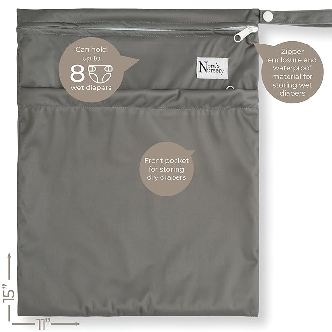 Nora's Nursery Cloth Diaper Cover, Washable Reusable Diaper Cover with Snap Closure, Flat or Fitted - 7 Pack with Wet Bag - Hickory