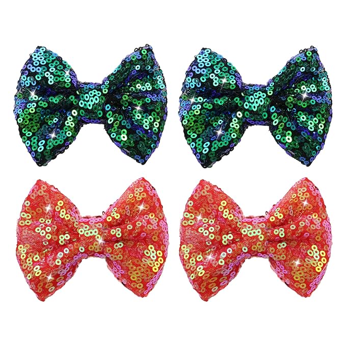 Christmas Sequin Hair Bows for Girls Green Alligator Clips Wine Red Sparkly Glitter Hair Accessories for Little Teen Toddler Girls Kids Christmas Gift