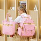 Gazigo Children Princess Waterproof PU Backpack for Girls Elementary School Girl Bookbags