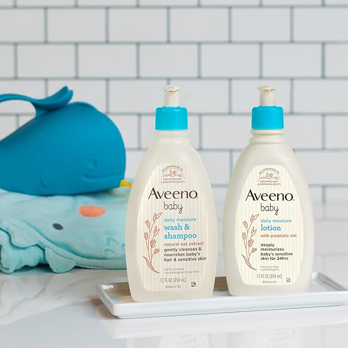 Aveeno Baby Daily Care Gift Set with Oat Extract & Prebiotic Oat, Contains Daily Moisturizing Body Lotion & Gentle 2-in-1 Baby Bath Wash & Shampoo, Hypoallergenic & Paraben-Free, Two Pack