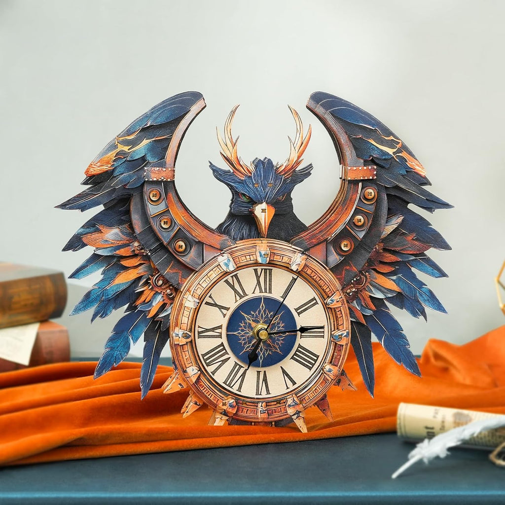 3D Puzzles for Adults Clock-Thunderbird Design Model Kit-Mechanical DIY Pendulum Clock with Roman Numerals-Desk Home Office Decor Personalized Gift for DIY Lovers