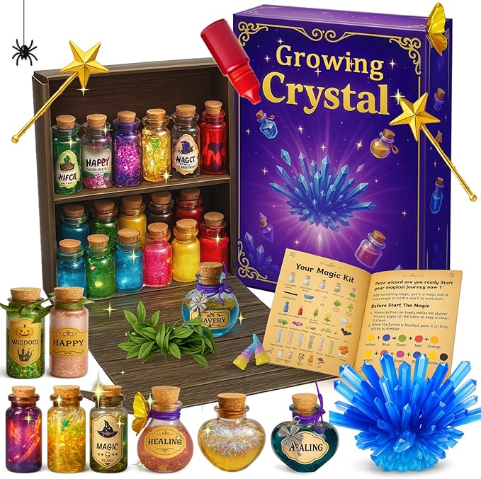 AMIZEY Fairy Potion Kit for Kids with Crystal Growing Toy - 20 Bottles - Gifts for Girls Ages 6-12