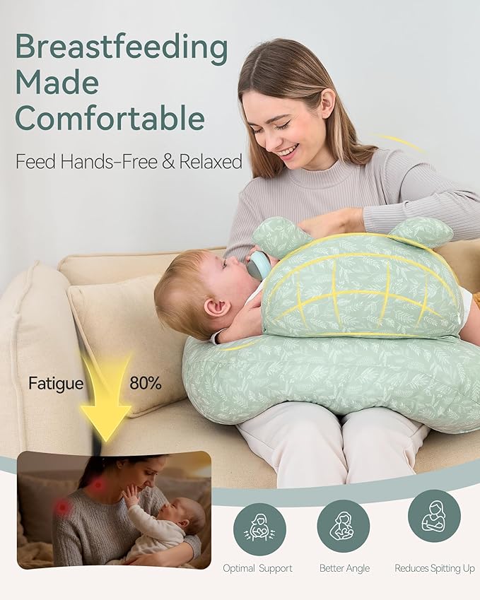 Nursing Breastfeeding Pillow with 2 Removable Cotton Covers, Ultra Soft Baby Feeding Pillow for More Support for Mom & Baby with Adjustable Waist Strap, Machine Washable, Plus Size