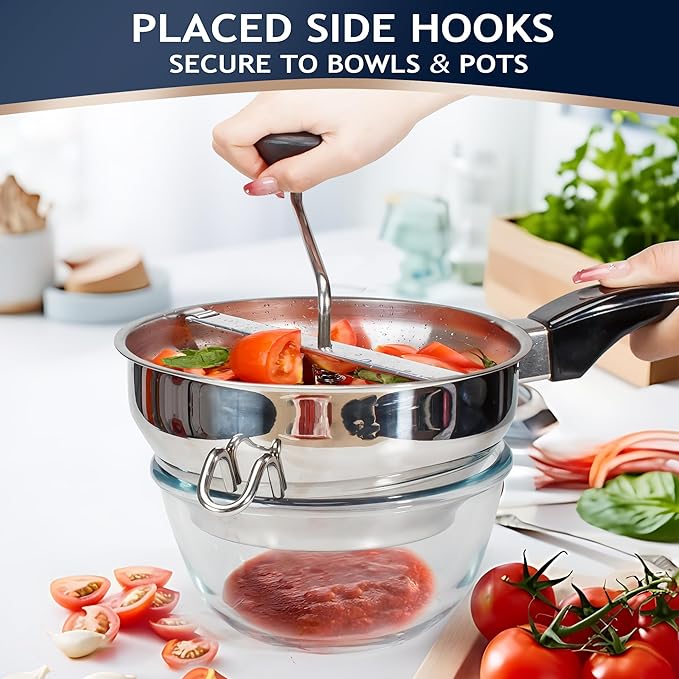 Stainless Steel Food Mill With 3 Milling Discs,Ergonomic design Rotary hand crank Food Mills For Tomato Sauce,Potatoes,Jams,canning, Dishwasher Safe,Includes Multifunctional Spoon,Blue D