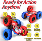 Threeking RC Stunt Car Remote Control Cars with Lights Double-Sided Driving Indoor Outdoor Toys Gifts Presents for 6 7 8 9 10 11 12 Year Old Kids Boys Girls