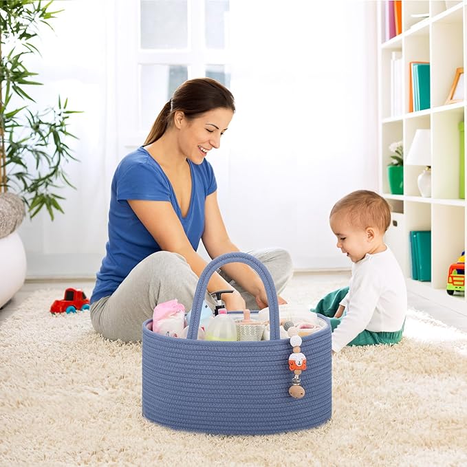 COMSE Large Baby Diaper Caddy Organizer for Girl Boy, Car Caddy with Handles, Cotton Rope Basket for Changing Table, Nursery Organizer, Gift for Baby Shower and Registry Must Have, Folkstone Gray