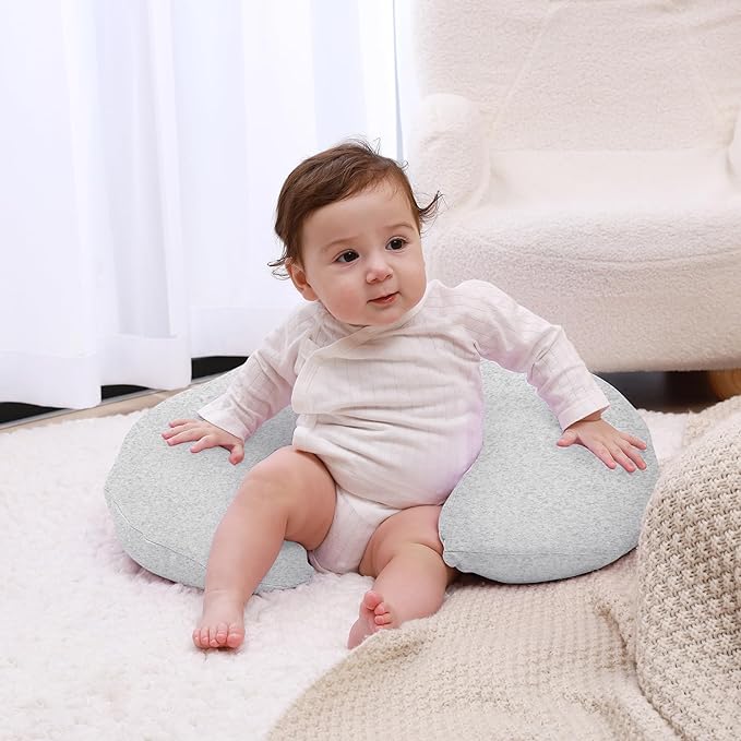 Nursing Pillow, Plus Size Breastfeeding Pillow Original Support for Baby Boys Girls Breastfeeding Essentials, with Removable Soft Cotton Cover (Light Grey, Large (25.59*20.08*6.30 Inches))