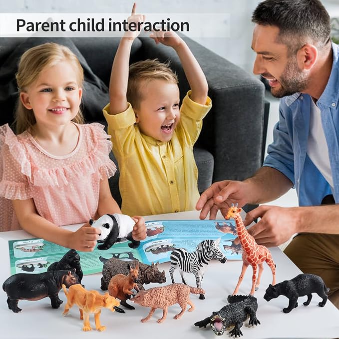 31 Pcs Safari Animals Figures Including 24 Realistic Jungle Playset Toys Zoo Animals for Toddlers 3+ Years Old Ideal Gift for Boys and Girls