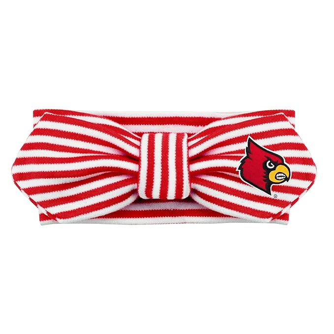 Creative Knitwear Louisville Cardinals Infant Girls Red/White Striped Hair Knot Headband Embroidered Logo - Size Newborn - 4T