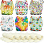 Mama Koala 3.0 Cloth Diapers for Babies, 6 Pack One Size Washable and Reusable Pocket Diapers for Newborns and Toddlers (Rainbow and Love)