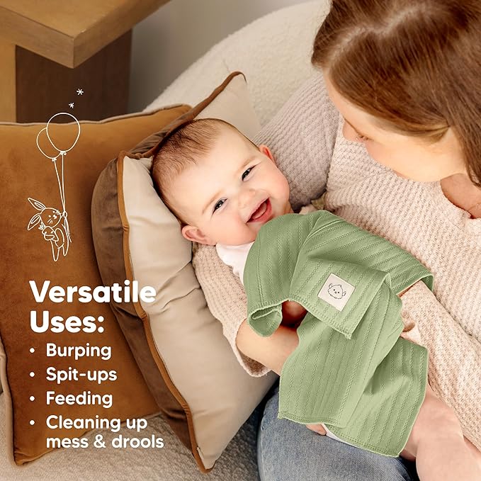 KeaBabies Organic Cotton Burp Cloths Baby Girl, Boy - 6-Pack Large Burping Clothes for Babies, Spit Up Rags, Super Soft & Absorbent Newborn Wash Towels, Gender Neutral, Non-Shrink (Stria, Basic)