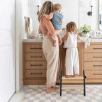 Wooden 2 Step Stool for Kids Bathroom Sink Foldable Anti-Slip 2-Step for Toilet Potty Training, Child Stepping Stool for Kitchen Nursery Bedroom, Sturdy Non Slip Adult Stool for Closet Black