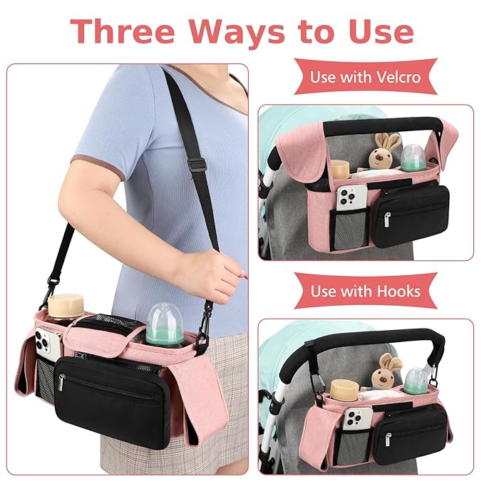 Accmor Universal Stroller Organizer with Insulated Cup Holder Detachable Phone Bag and Shoulder Strap,Stroller Bag Caddy Organizer Fits for Uppababy, Baby Jogger, Britax Strollers