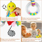 Baby Stroller Car Seat Toys for Infant with Teether Hanging Rattle, Clip on Stroller, Soft Plush Baby Toys for Boys and Girls 3-12 Months