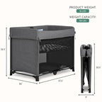 Evolur Zane Portable Playard with Instant Fold, Removable Mattress Cover & Full-Size Zipper Bassinet – Lightweight Travel Crib for Infant (0–18 Months) Grey