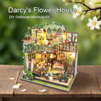 DIY Miniature Dollhouse Kit, Mini House Building Kit for Adults, Tiny House Making Kits with LED Light, Hobby Craft Christmas Decorations Birthday Gifts for Adults (Flower House)