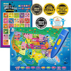 Bilingual Interactive for Kids Talking USA Map Alphabet Poster for Toddlers Learning and Educational Toys,Talking Educational Chart for Ages 3 to 12 Years Old,Learning ABC Letters for Preschool/Gift