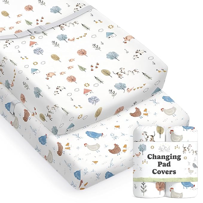 Baby Changing Pad Cover 2-Pack for Boys, Girls (Farm Animals) - Premium Fitted Sheets Baby Diaper Changing Table Cover - Buttery Soft Cotton Blend
