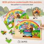 SYNARRY Large Animals Wooden Puzzles for Kids 4 in 1 Gift Box(12.2 * 9.4 in) - FSC Certified, Jigsaw Puzzles for Toddlers 3-5, Puzzles for Kids Ages 4-6, Wood Toys Gifts for 3 4 5 Year Old Boys Girls