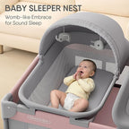 4-in-1 Baby Bassinet with Playard, Sleeper Nest, Changing Table, Mosquito Net & Canopy, Storage and Toys for Newborn to Toddler