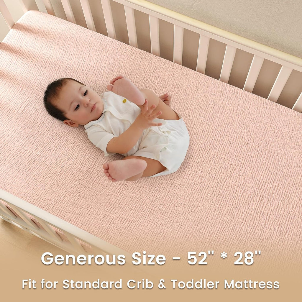 david's kids Muslin Crib Sheets for Boys Girls, 2 Pack 100% Cotton Soft Breathable Fitted Baby Sheet Set, 28x52 Inch Fits Standard Crib and Toddler Mattresses, Snow White & English Rose