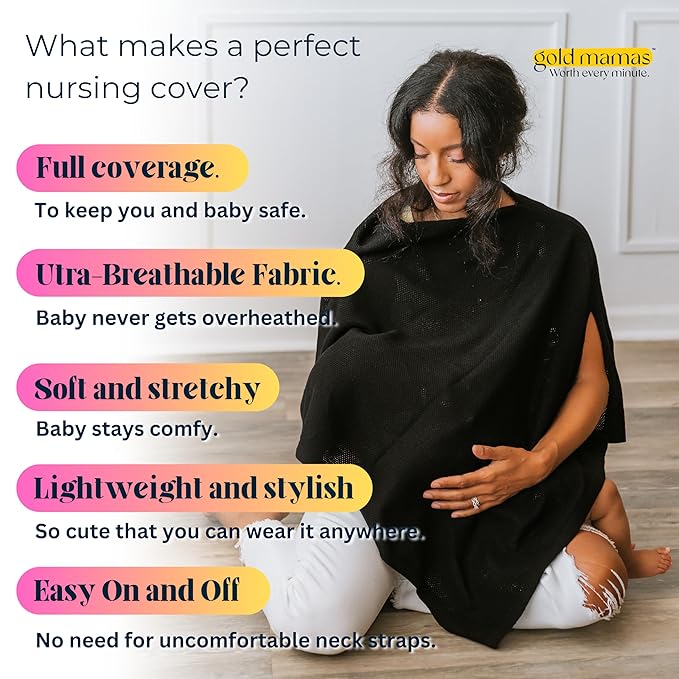 Breathable Nursing Cover Up for Breastfeeding - Privacy Nursing Covers - Newborn Essentials Must Haves - Improved Ponchy by Gold Mamas - Ebony