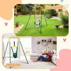4-in-1 Toddler Swing Set & Baby Jumper and Bouncer for Toddlers, Foldable Baby Swing Stand for Outdoor Indoor Play, Easy to Assemble and Store for Ages 6 Months to 10 Years Old (Dark Green)