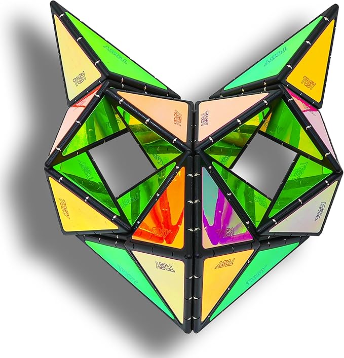 TOSY Magnet Pyramid - 1 Cube Transforms into 1 Billion Shapes, 12 Pieces, 243 Rare Earth Magnets, Glowing, Holographic Magnet Tiles Creative Puzzle STEM/STEAM Toy, Mixed Set