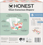 The Honest Company Clean Conscious Diapers for Delicate Skin | Up to 100% Leakproof | Hypoallergenic, Fragrance Free | Girl Prints | Club Box, Size 5 (27+ lbs), 44 Count (Prints May Vary)