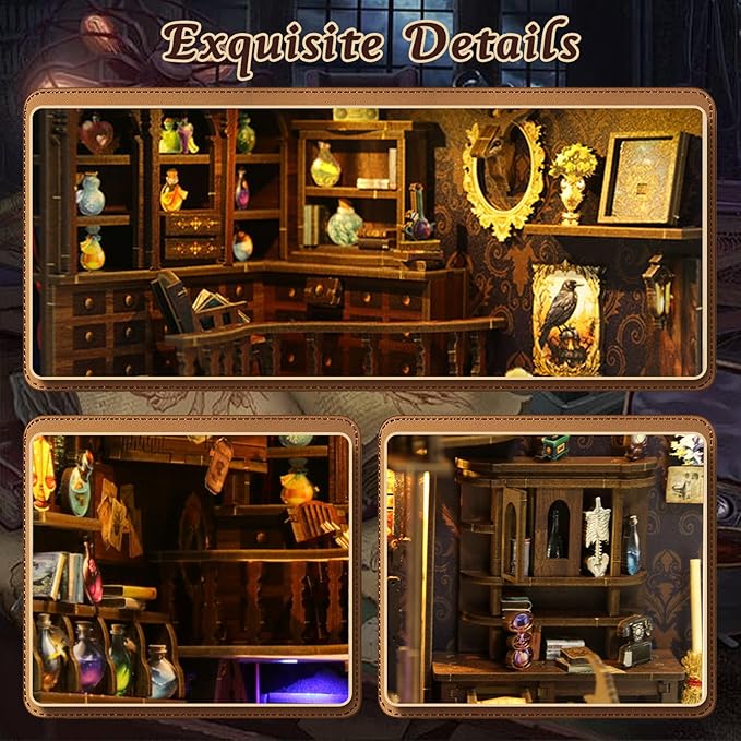Book Nook Kit, DIY Miniature House Kit, Mini House Building Kit, Miniature Dollhouse Kit for Adults and Teens, 3D Wooden Puzzles with LED Light, Bookshelf Craft Kit (Magic Potion House)