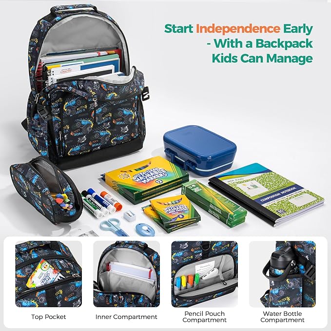 Choco Mocha Lightning Backpack for Boys, Elementary School Backpack for Boys Ages 6-8 Kids Kindergarten Backpack Bookbag 17 Inch with Chest Strap, Black