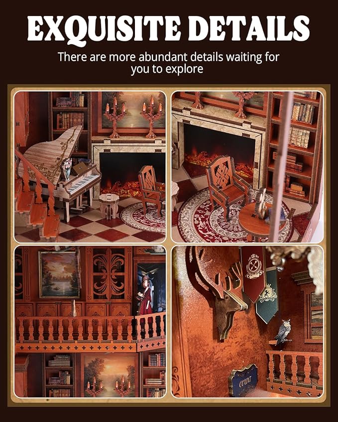Book Nook Kit - DIY Miniature House Dollhouse 3D Puzzles for Adults and Teens - Gifts for Family and Friends Bookshelf Decor Tiny House Model Build with LED Light (BV02-003)