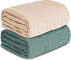 Muslin Swaddle Blankets for Newborn, 2 Pack Breathable Soft Receiving Blanket, Large 41 x 41 inches Swaddle Wrap Burping Clothes, Essentials Infant Shower Items. (Beige & Green)