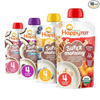 HAPPYTOT Organics Stage 4 Baby Food Pouches, Gluten Free, Super Morning Fruit & Oat Variety Pack Blend 4 Oz (Pack of 16), Amazon Exclusive