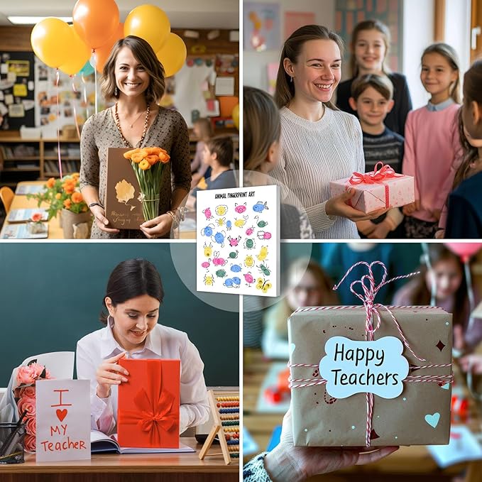 SHINCO Cute Teacher Appreciation Gift Fingerprint Art, Animal Fingerprint Art, Children's Creative Souvenirs, Children's Day DIY Souvenirs