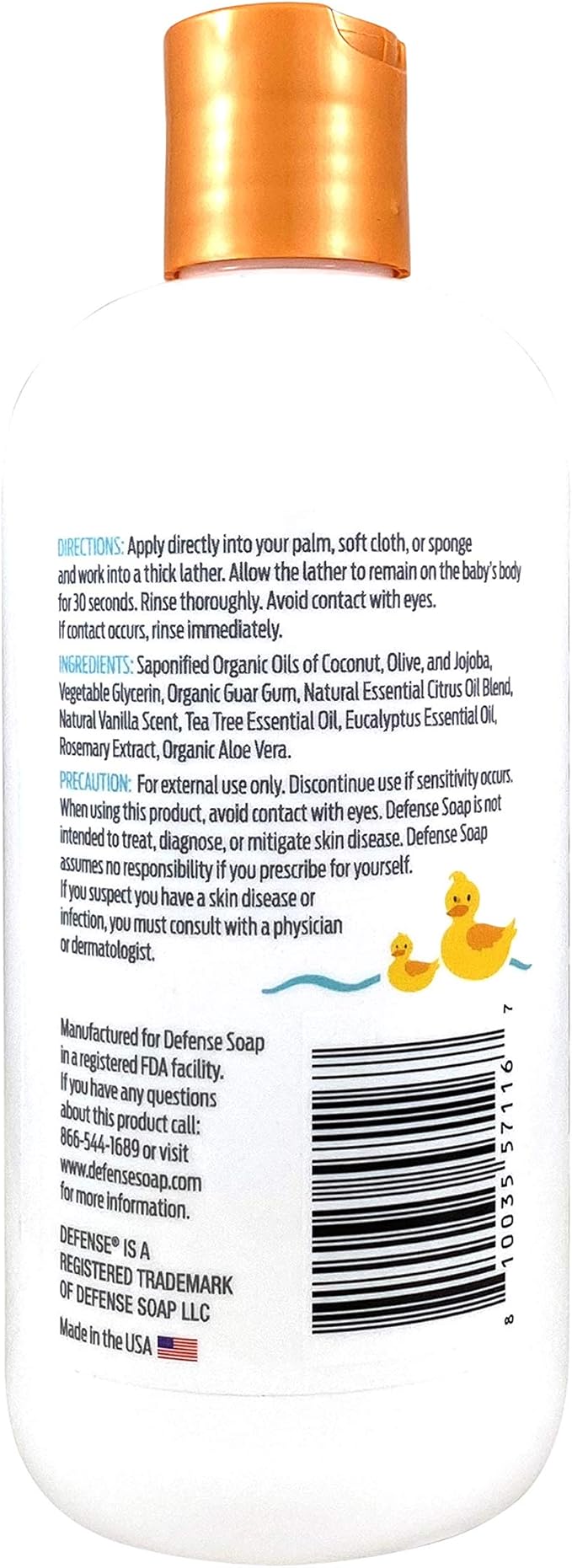 Defense Soap Baby Shampoo and Body Wash with Tea Tree Oil, Coconut Oil, Eucalyptus, Olive Oil & Aloe, 12 Fl Oz (Pack of 2)