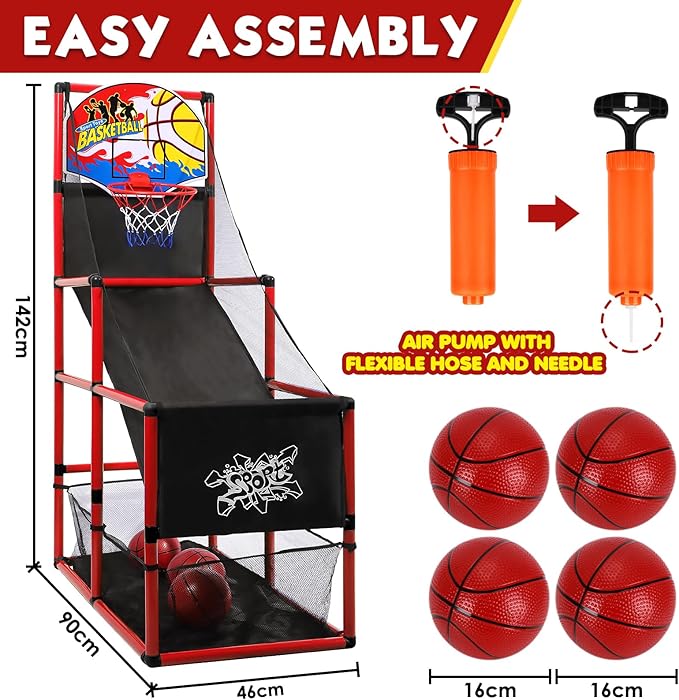 AOKESI Arcade Basketball Game Set Indoor for Kids Basketball Hoop Outdoor Sports Play Toy for Toddler Boys Girls 3-5 6-7 8-12 Years Old Adjustable Height with 4 Balls