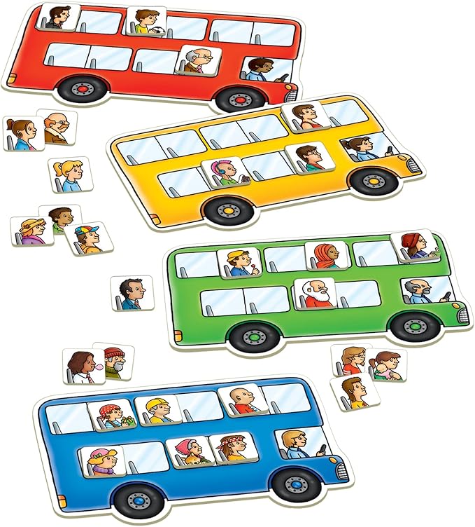 Orchard Toys Moose Games Bus Stop Game. A Fun Introduction to Addition and Subtraction. Pick up and Drop Off Passengers on Your Bus. for Ages 4-8 and for 2-4 Players
